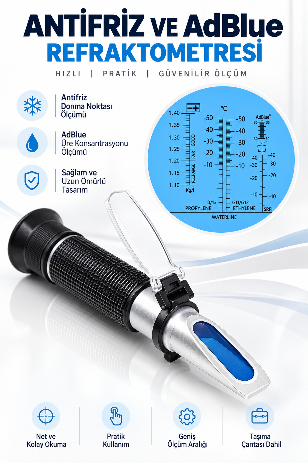 AdBlue ve Antifriz Refraktometresi – Etilen Glikol Ölçer AdBlue ve antifriz refraktometresi etilen glikol propilen glikol akü sıvısı ölçer