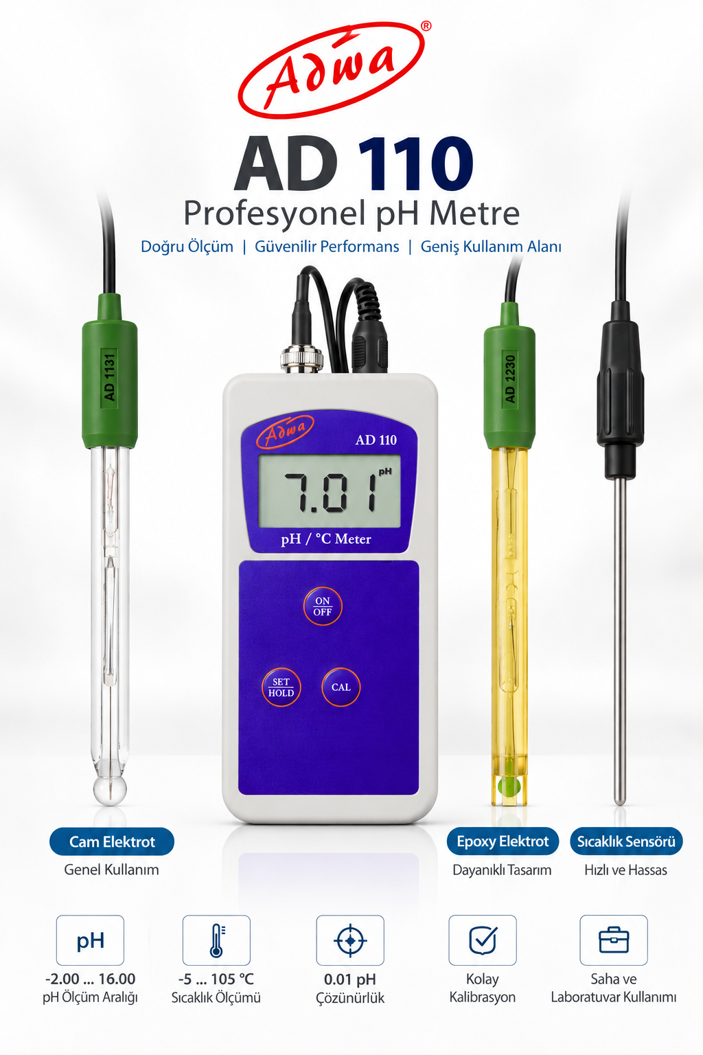 adwa-ad110 ADWA AD110 profesyonel pH metre ve pH elektrodu