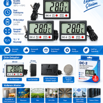DC-2 Mini Kablolu İç Dış Termometre – 3’lü Paket
