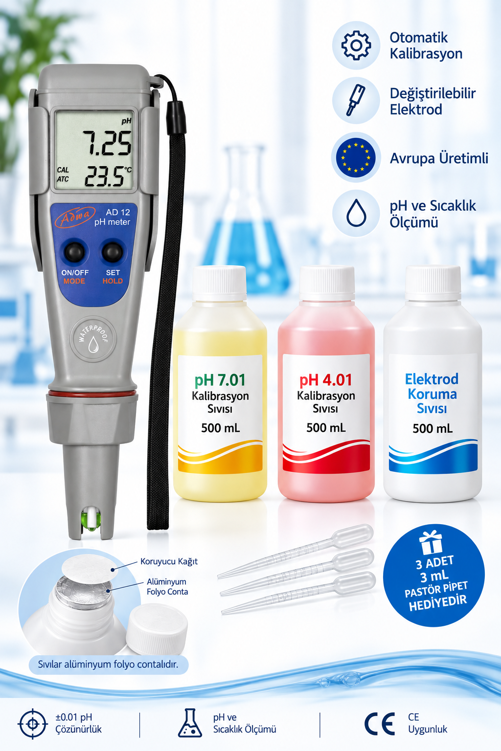 ADWA AD12 pH Metre – 4'lü Set